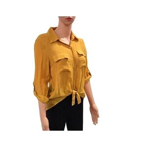 Women's Mustard Button-Up Blouse